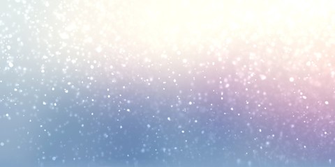 Snowfall abstract pattern. Winter illustration banner. Blurred white blue pink lilac gradient. Nature texture.