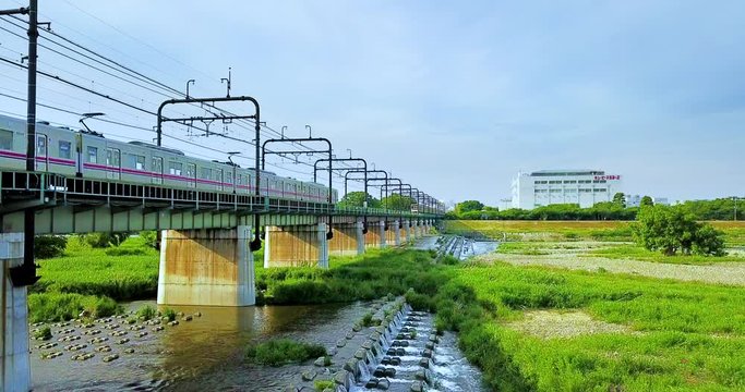 Japan,Japanese,Tokyo,Tama,Sekido,Seisekisakuragaoka,Fuchu,river,drone,sky,bridge,Yotsuya,nature,landscape,town,Train