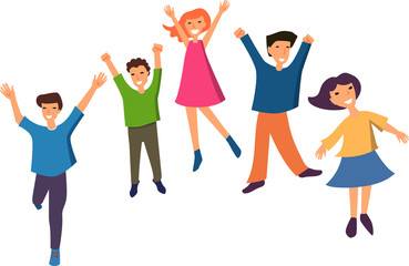 Group of happy children jumping