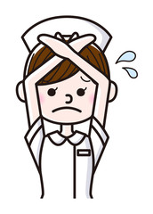 バツのジェスチャーをする看護師