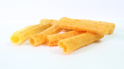 closeup shot of crispy fried roll pappad snacks with white background