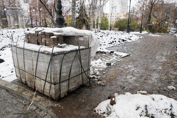 tile, pavement, dirt, snow, worker, stack, work, pedestrian, granite, asphalt, weather, cold,...