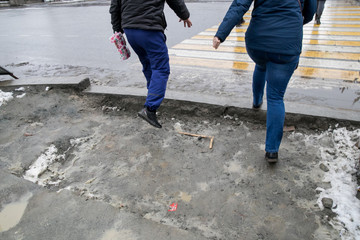 tile, pavement, dirt, snow, worker, stack, work, pedestrian, granite, asphalt, weather, cold,...