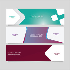 Set of three geometric banner , modern style template design.   Landing page design , promotion banner , website banner.  Vector Illustration