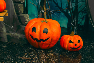 halloween pumpkins with scary faces decorations of all saints night party