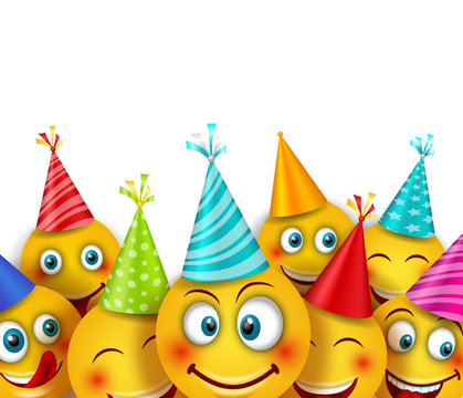 Party Background with Set Smile Emoji Characters. Emotion, Emoticon
