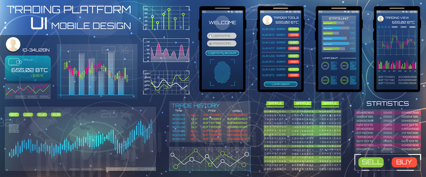 Web Design Template for Trading Platform. Trader Tools, Statistics and Graphs
