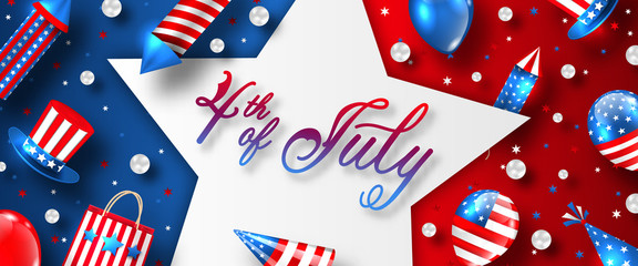 Fototapeta premium American Card for USA Independence Day Celebration. Promotion Advertising Template for 4th of July