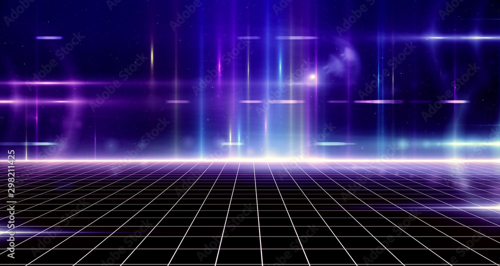 Canvas Prints retro sci-fi background futuristic grid landscape of the 80`s. digital cyber surface. suitable for d