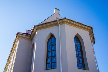 The medieval architecture of European Minsk. Beautiful clean buildings of the old city.