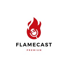 flame fire podcast mic logo vector icon illustration