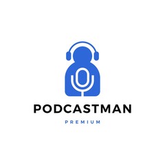man mic headphone podcast sing logo vector icon illustration