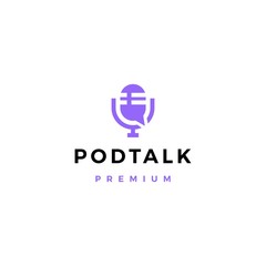 podcast mic talk chat bubble logo vector icon illustration