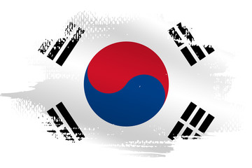 Malowana flaga Koreii Południowej na białym tle - obrazy, fototapety, plakaty