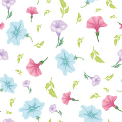 Beautiful vector petunia flowers with leaf repeat