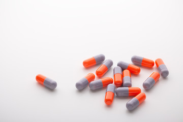 Medicine pills on white background