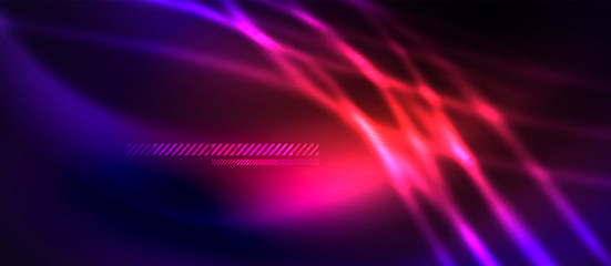 Neon abstract waves background. Shiny lights on bright colors with design elements. Futuristic or technology template illustration, hi-tech concept