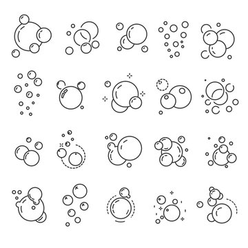 Foam or bubbles isolated icons, fizzy drink and effervescent effect