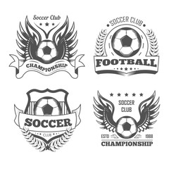 Football and soccer isolated icons, team logo or championship emblem