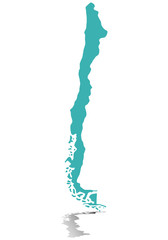 Mapa azul de Chile sobre fondo blanco. © Gabrieuskal