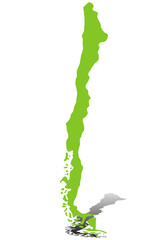 Mapa verde de Chile sobre fondo blanco.