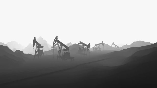 Extraction of fossil resources. 2d animation, silhouette. Terraforming. The pollution and extinction of mankind. Last oil.