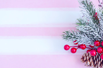 pink stripe Christmas background with space for text 