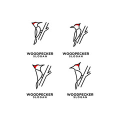 set woodpecker bird line logo icon design template vector - obrazy, fototapety, plakaty