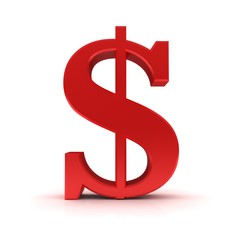 dollar sign red 3d rendering us currency finance symbol sale icon isolated on white