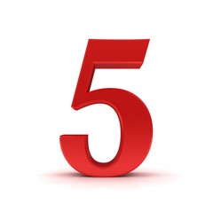 5 number red 3d five sign rendering isolated on white