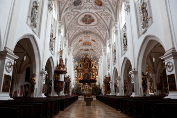 Fototapeta na wymiar Interior of the Church of the ascension of Mary. Landsberg Am Lech, Bavaria, Germany