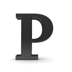 P black letter sign alphabet 3d text capital character rendering font isolated on white background