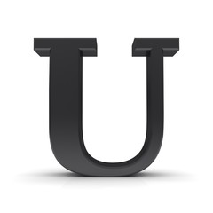 U black letter sign alphabet 3d text capital character rendering font isolated on white background