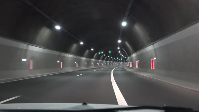 4k Driving Car On Highway, Roadway, Tunnel, Subway, Driver Traveling Traffic Pov