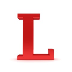 L letter red 3d sign alphabet capital rendering isolated on white