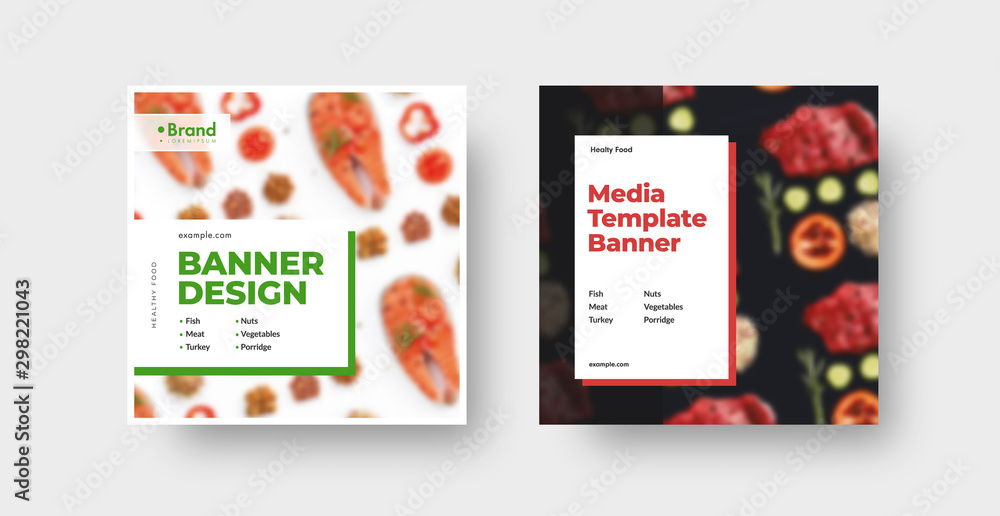 Poster vector square black and white web banner design for social media with place for photo.