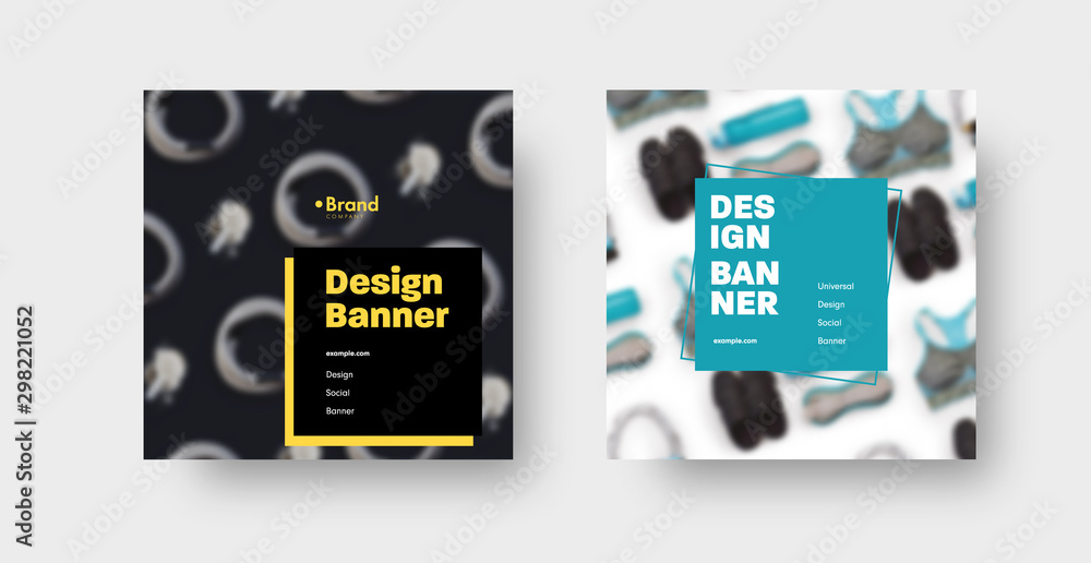 Poster vector square black and white web banner template for social media with place for photo and text.