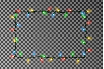 Christmas lights border vector. Holiday light string decor element. Vector illustration