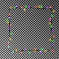 Christmas lights square vector, light frame isolated. Xmas light border effect. Vector illustration - 298221666