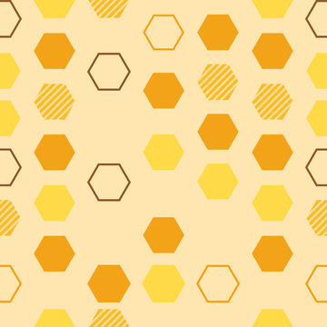 The seamless pattern of orange and yellow Hexagon in the yellow background. The pattern of Hexagon. The geonetry background. The seamless pattern background in flat vector background.