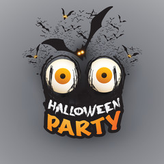 Happy Halloween Card Template - Creepy Face with Pop Out Eyes and Bats - Vector Illustration