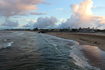 Soft blue ocean wave on clean sandy beach ,Blue ocean wave on sandy beach,sunset and beach - Image
