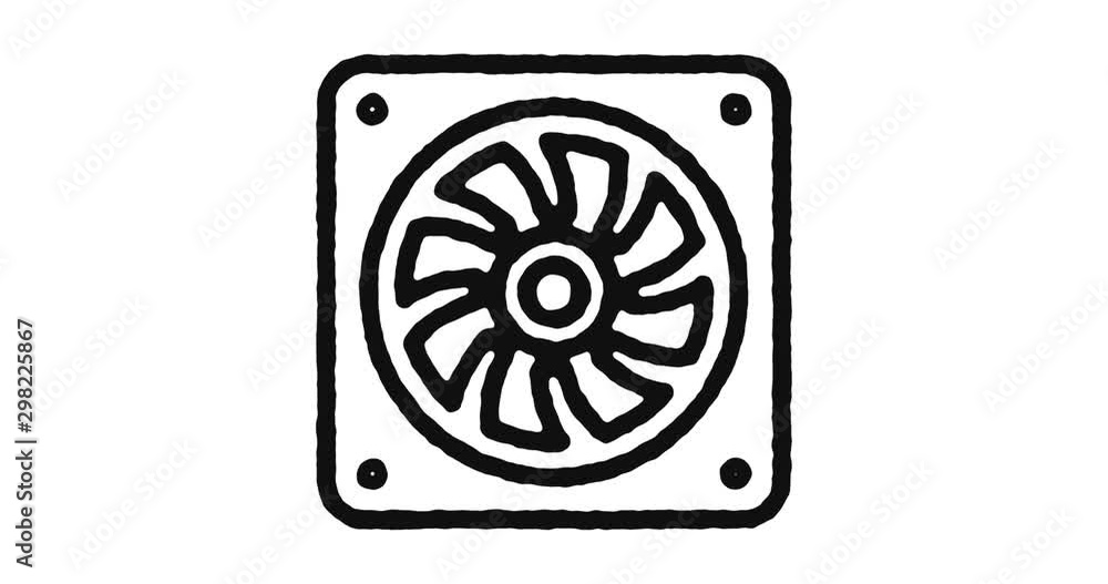 Poster cooling fan outline icon animation footage/video. hand drawn like symbol animated with motion graphi