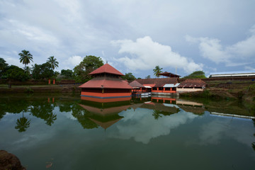 Ananthapura Lake Temple in Kerala, India. This Hindu Temple is located on a small lake.