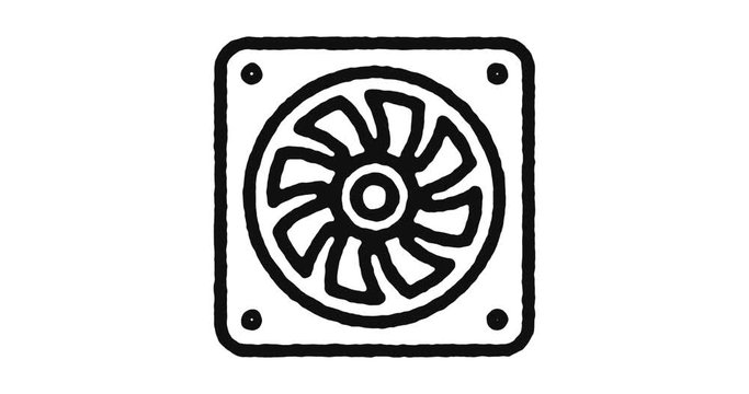 Cooling fan outline icon animation footage/video. Hand drawn like symbol animated with motion graphic, can be used as loop item, has alpha channel and it's at 4K video resolution.