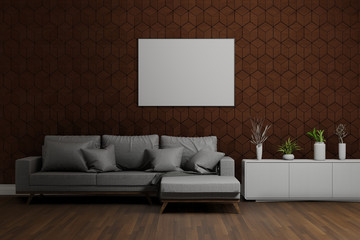 modern vintage living room interior design with sofa, 3d rendering background