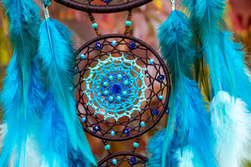 Handmade dream catcher with feathers threads and beads rope hanging