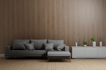 modern living room interior design with wooden wall and sofa, 3d rendering