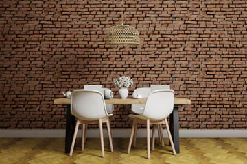 interior of working room with brick wall, 3d rendering	