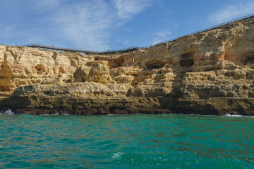 Fototapeta na wymiar View from the Sea of the Cliffs of Algarve Coastline in the South Portugal, near Portimao